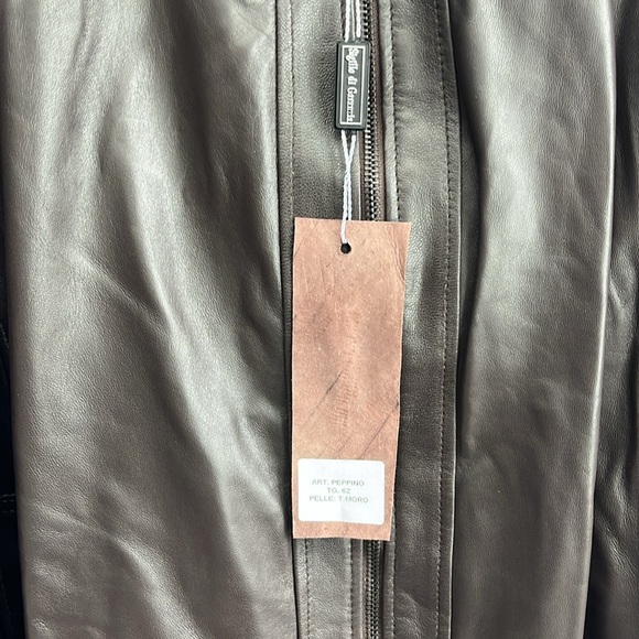 Italian Brown Leather Zip Up Jacket made‎ by CURGÈ Mens size 2XL NWT #7 - Picture 5 of 10